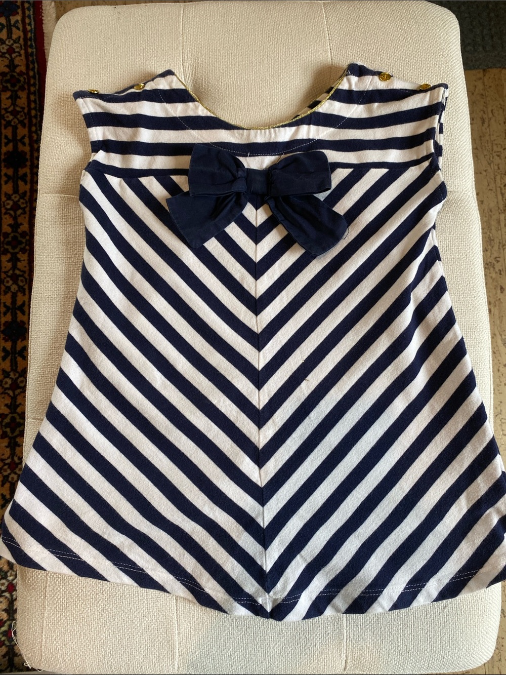 Source Unknown Navy and White Striped Girls Sleeveless Top with Front Bow
